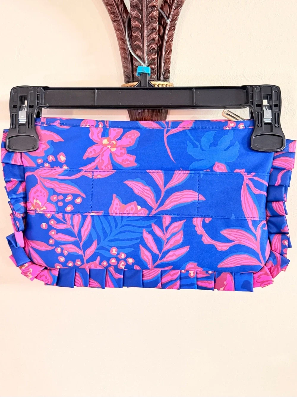 Lilly Pulitzer Floral Ruffle Clutch – Blue & Pink Resort Statement Bag 12”x7.5” - Picture 3 of 5
